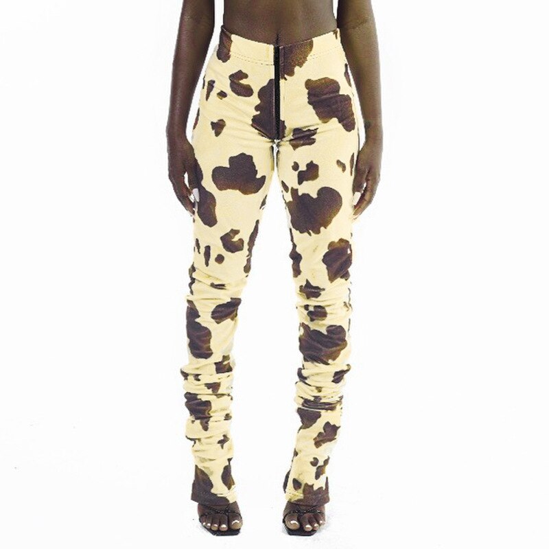 Cow Print Zipper Pants