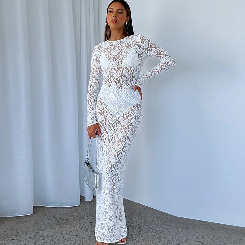 Lace See Through Maxi Dress