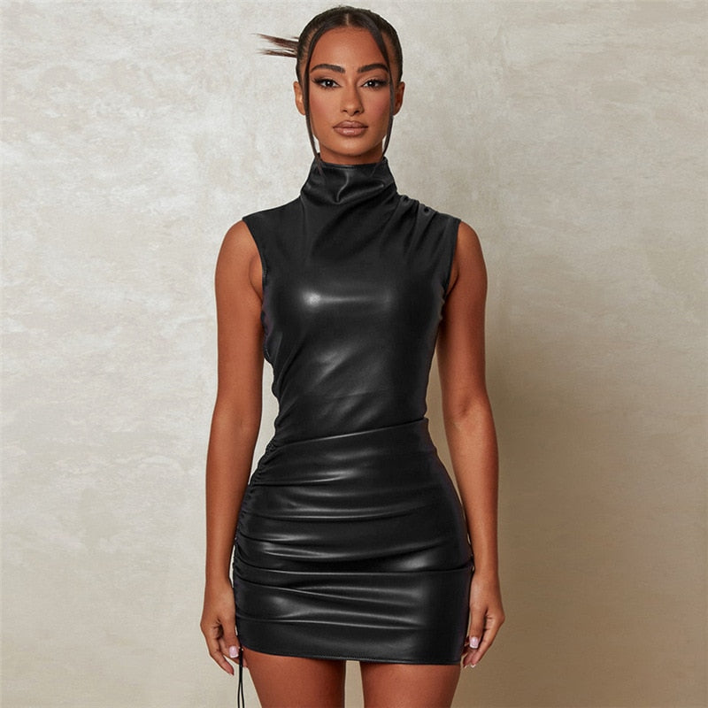 Shiny Turtleneck Mini Dress