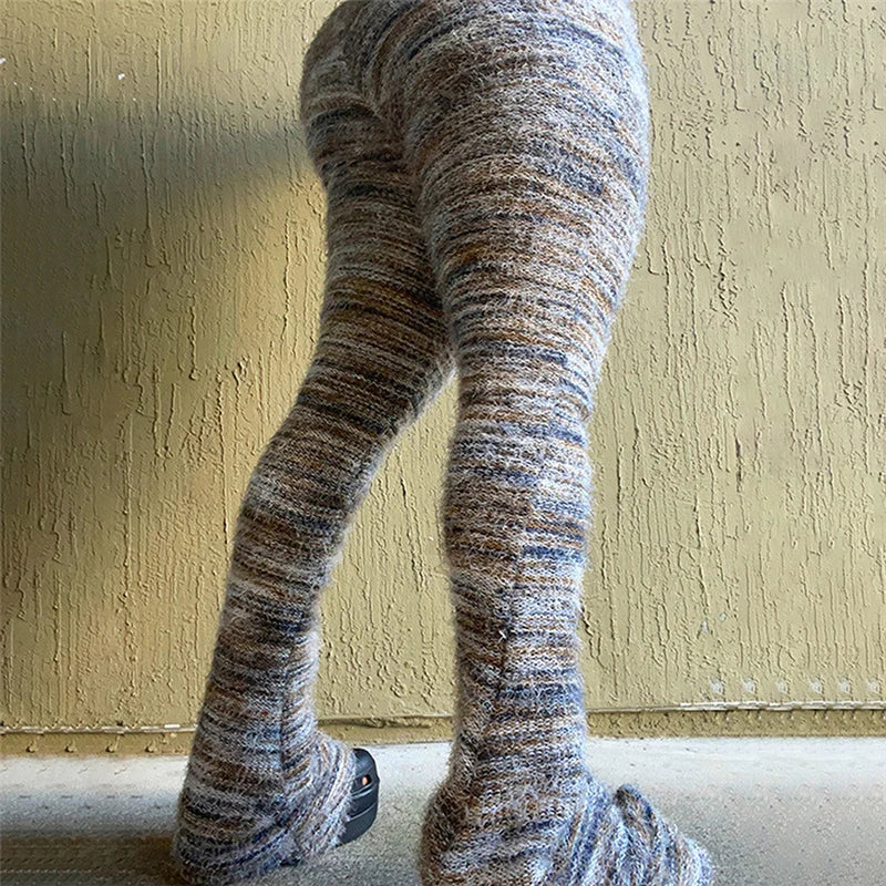 Fuzzy Knitted Striped Pants