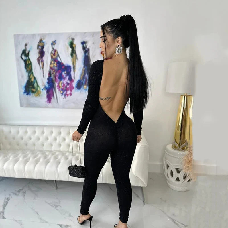 Glitter Backless Long Jumpsuit