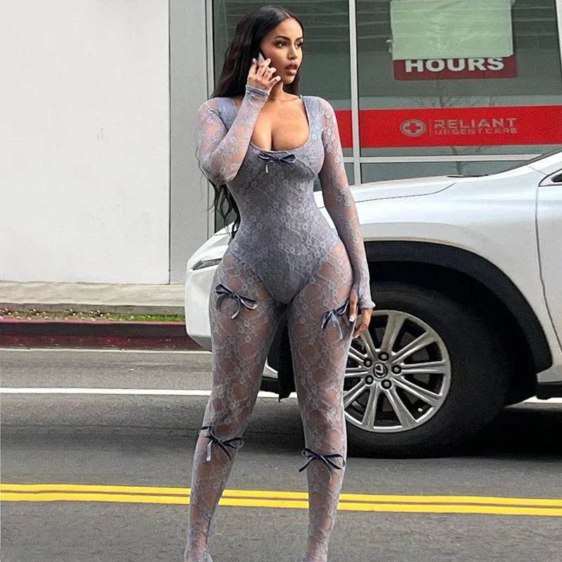 See Through Cleavage Jumpsuit