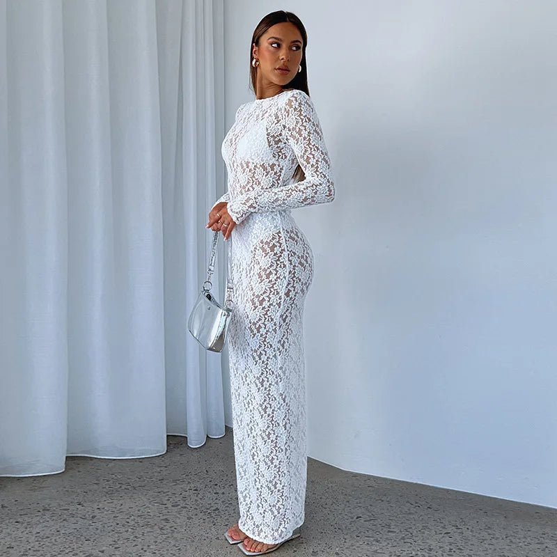 Lace See Through Maxi Dress