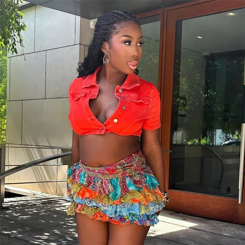 Colorful Ruffled Mini Skirt