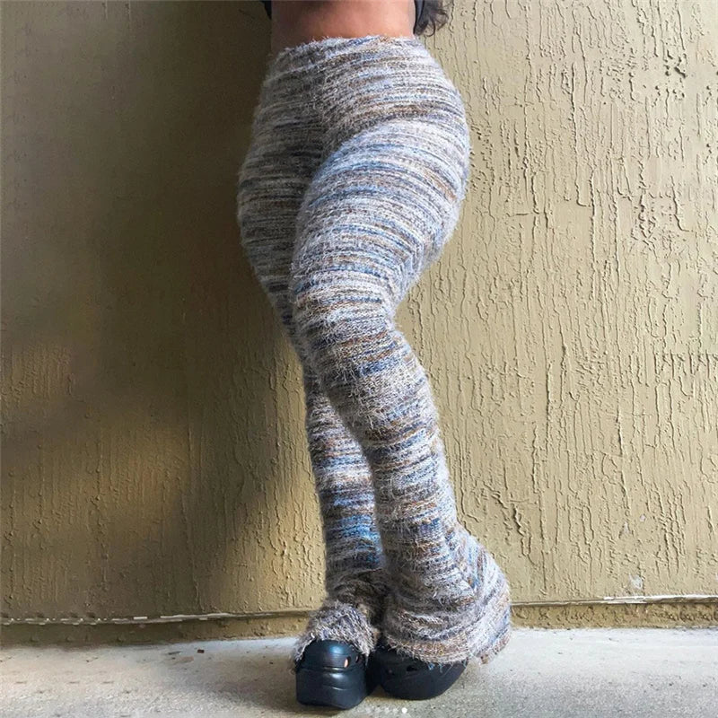 Fuzzy Knitted Striped Pants