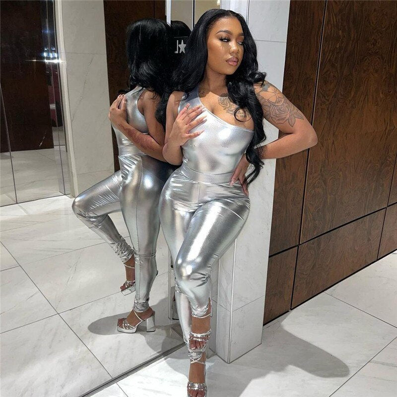 Shiny Metallic Off Shoulder Set