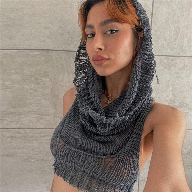 Knit Hooded Wild Tank Top