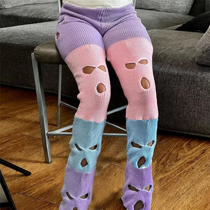 Knitted Hipster Colorful Hollow Pants