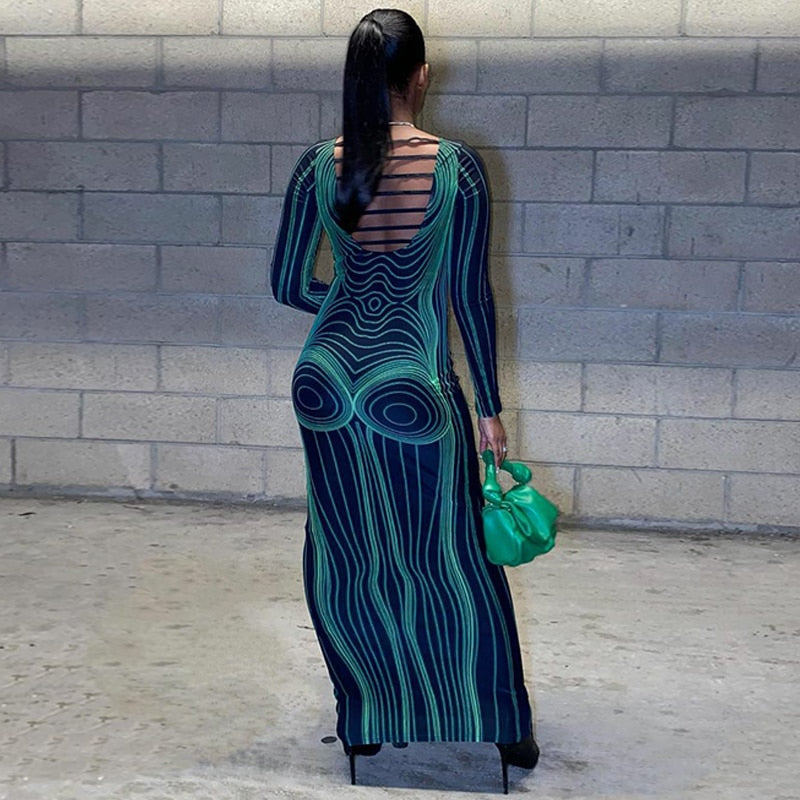 Wave Body Print Maxi Dress