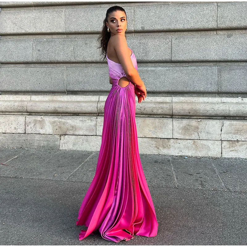 One Shoulder Pleated Elegant Dress