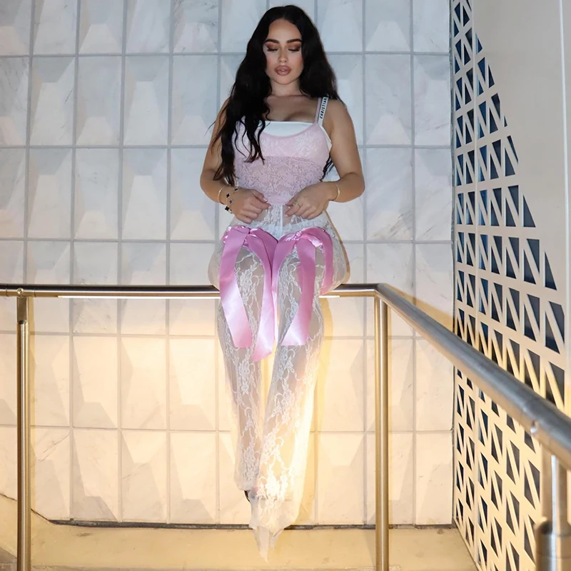 Bow Tassel See Through Pants