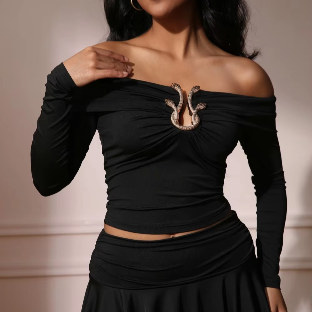 Off Shoulder Snake Ruched Skirt Set