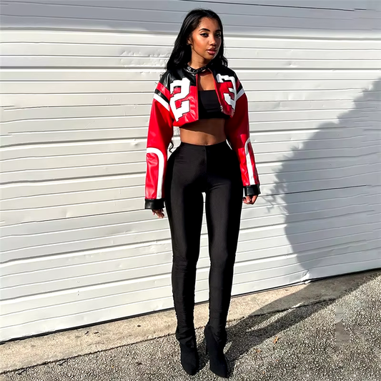 Leather Baseball Crop Jacket