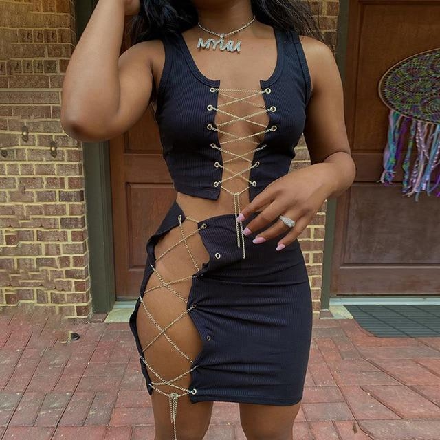 Lace Up Bandage Two Piece Set